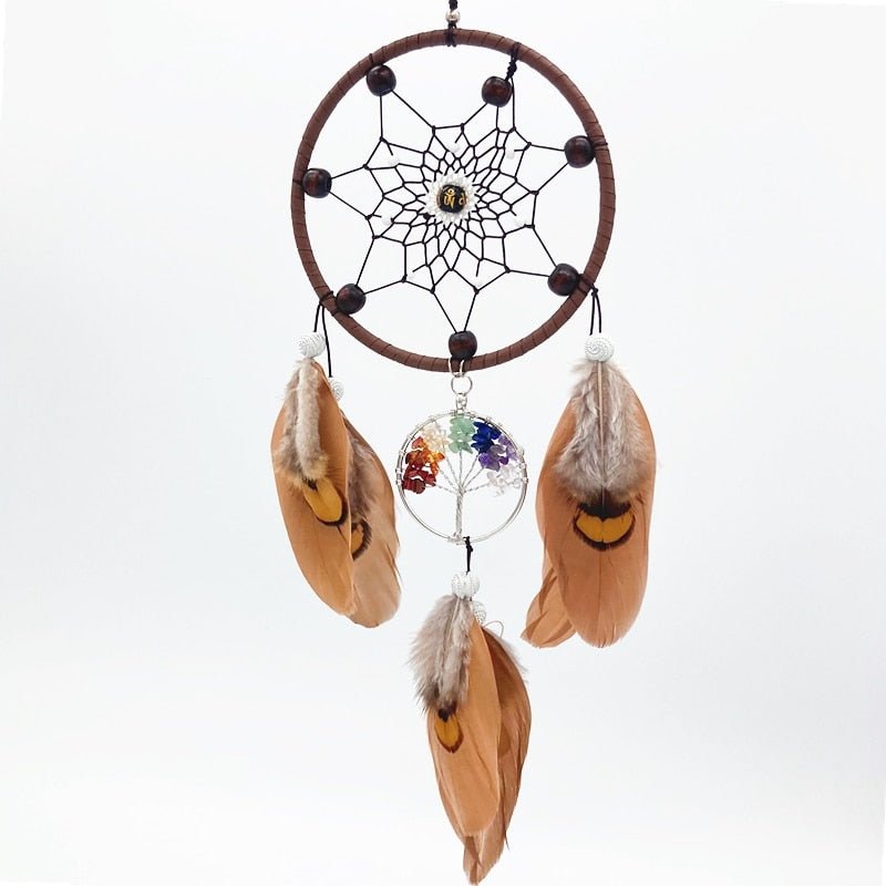 Handmade Brown Feathered Tree Of Life Dream Catcher | 30cm