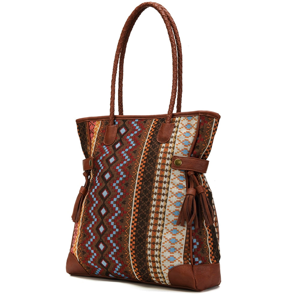 High Quality Boho Brown Tote Bag With Tassles