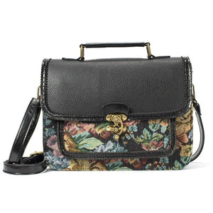 Retro Hippie Styled Briefcase Handbag With Floral Design