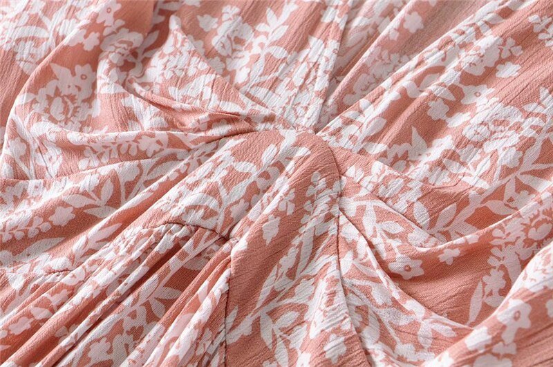 Cute Pink Women's Bohemian Deep V-Neck Dress | S-L