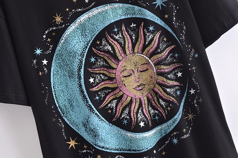 Women's Cotton Hippie Moon And Sun T-shirt | O-Neck Design | S-L