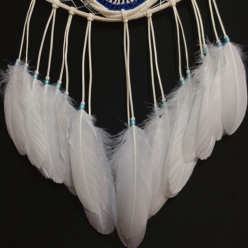 Mini White Evil Eye Bohemian Styled Dream Catcher With White Feathers