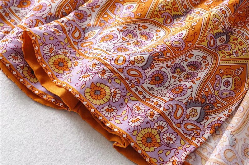 Women's Hippie High Waisted Skirt | Floral Orange | S-L