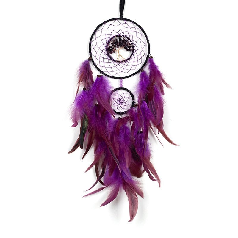 Purple Tree Of Life Dream Catcher With Feathers