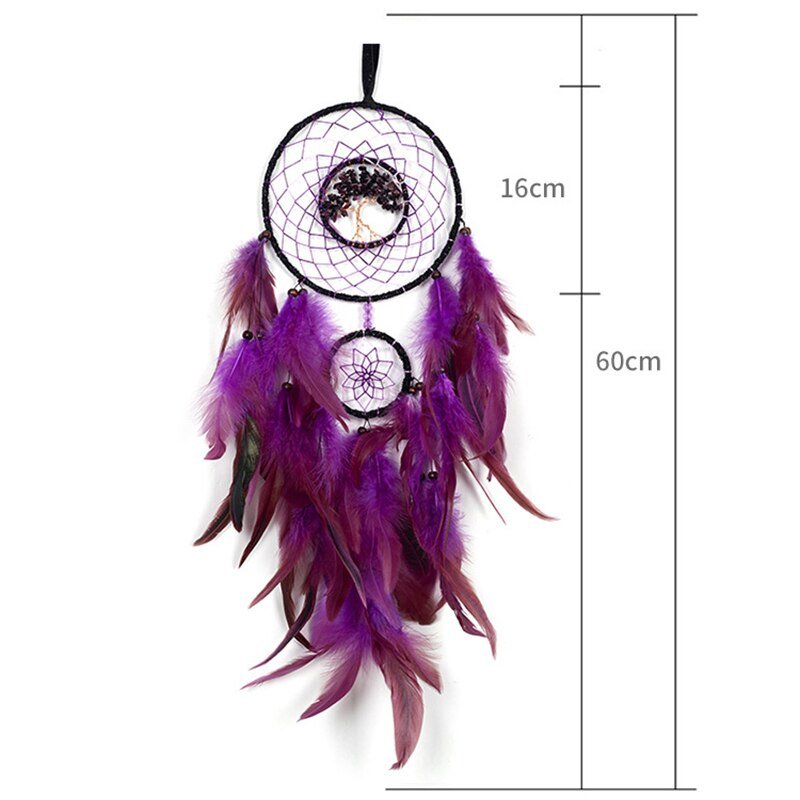 Purple Tree Of Life Dream Catcher With Feathers