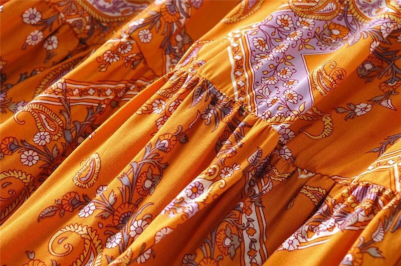 Women's Hippie High Waisted Skirt | Floral Orange | S-L