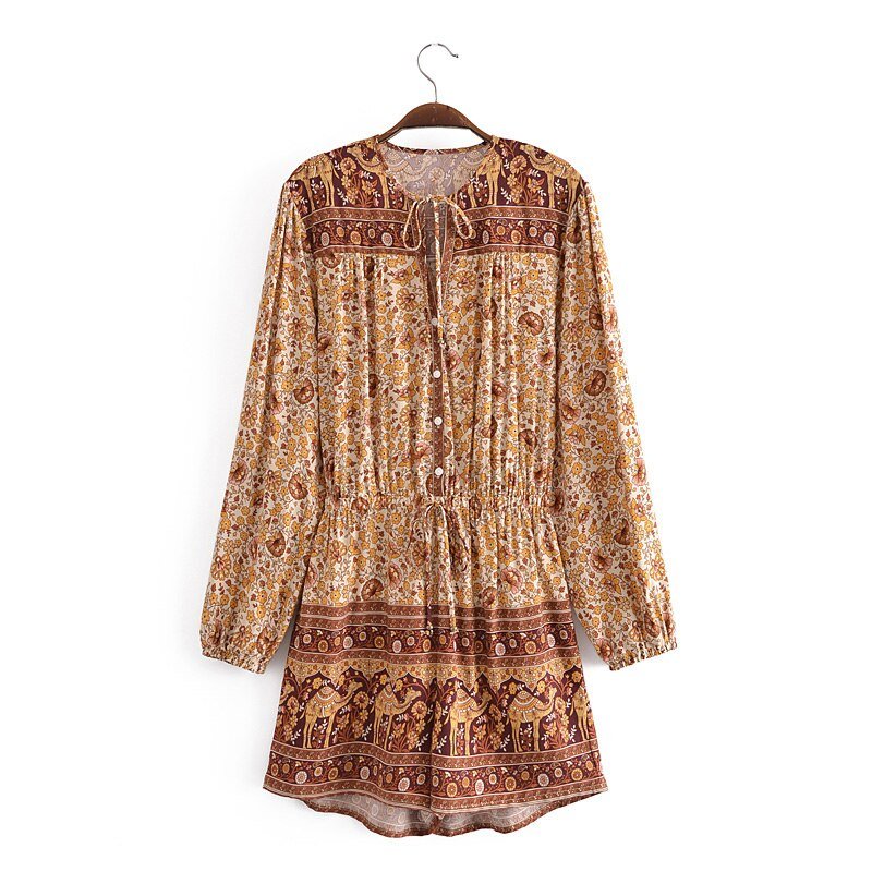 Women's Brown Bohemian Beach Romper | Rayon + Cotton | S-L