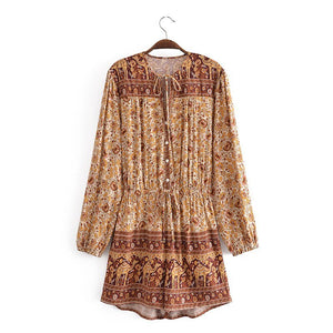 Women's Brown Bohemian Beach Romper | Rayon + Cotton | S-L