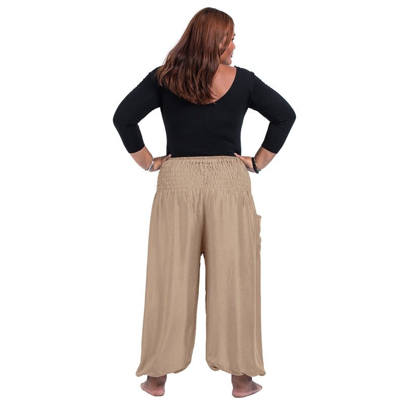 Khaki Bohemian High Waist Yoga Palazzo Pants | S-XL