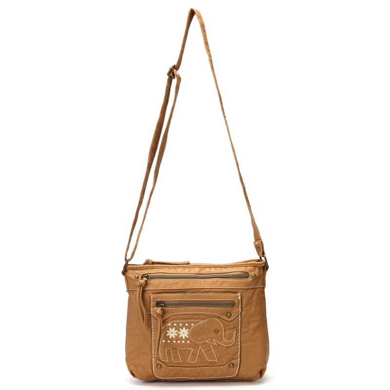 Women's Cute Hippie Elephant Leather Shoulder Bag