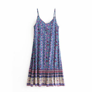 Women's Sexy Blue Short Bohemian Spagetti Summer Dress | S-L