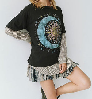 Women's Cotton Hippie Moon And Sun T-shirt | O-Neck Design | S-L