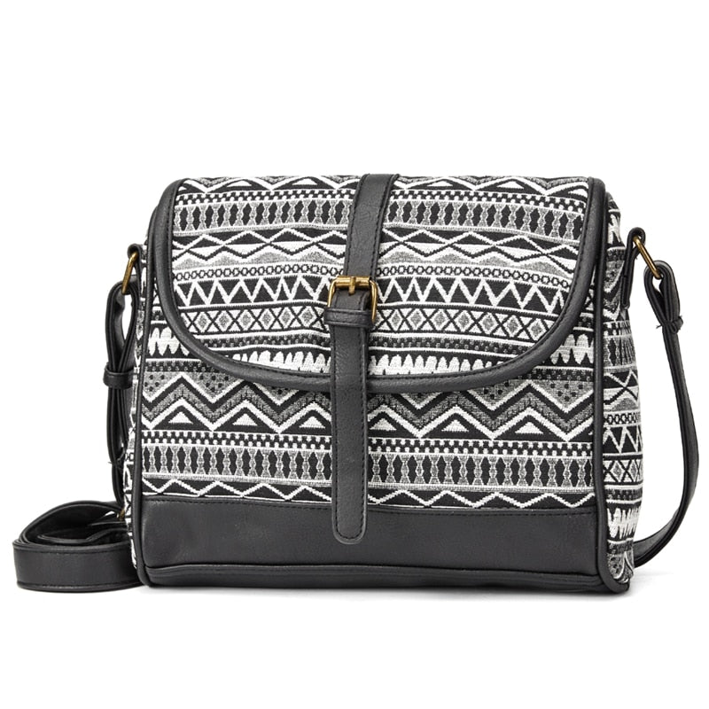 Cool Boho Styled Leather & Fabric Crossbody Bag