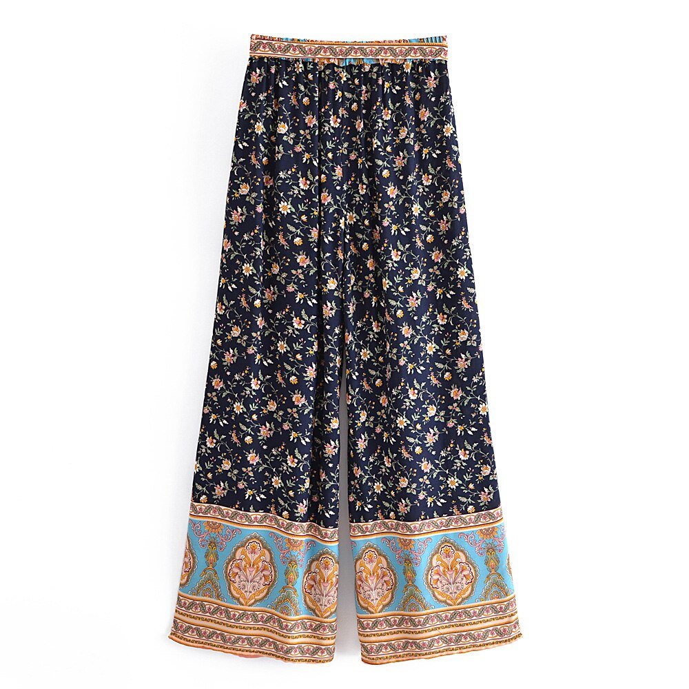 Women's Flower Boho Two Piece Outfit | Sleeveless Top + Bohemian Pants | S-L |