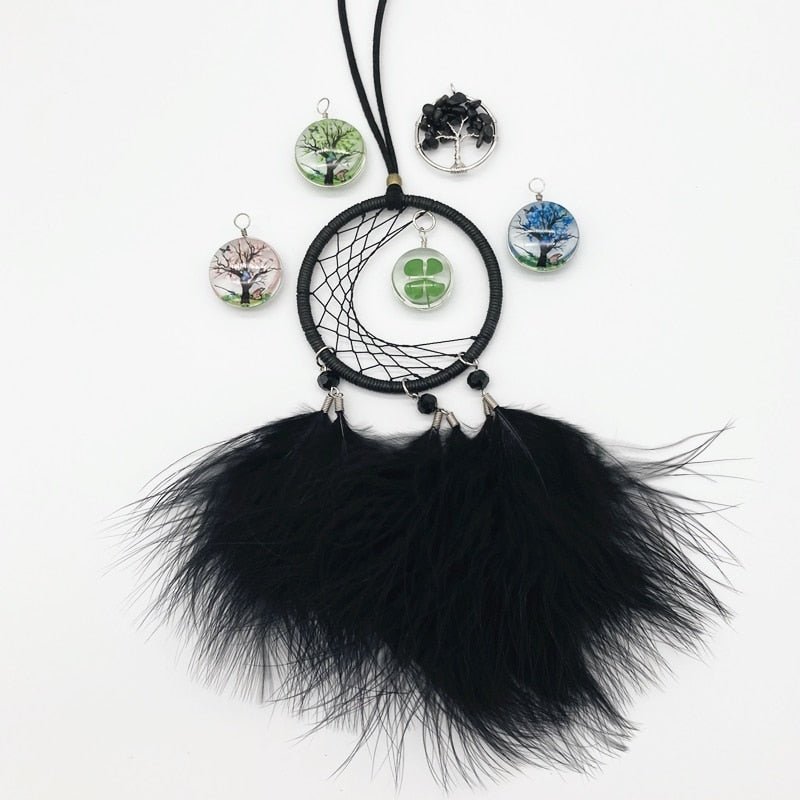 Small Black Feathered Dream Catcher With Pink Tree Design