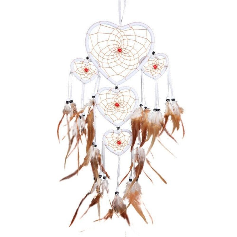 Small Tradtional White Heart Dream Catcher With Brown Feathers