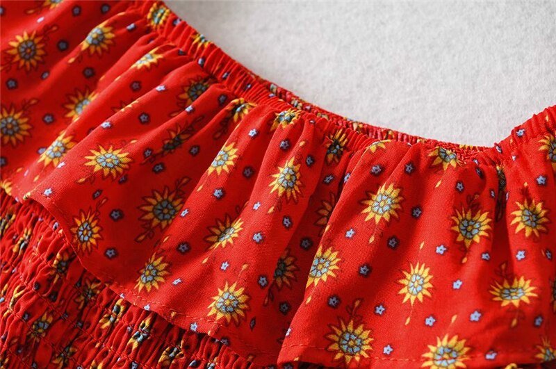 Women's Boho Off Shoulder Strapless Red Or Black Top With Matching Mini Skirt | Clothing Set | M-L