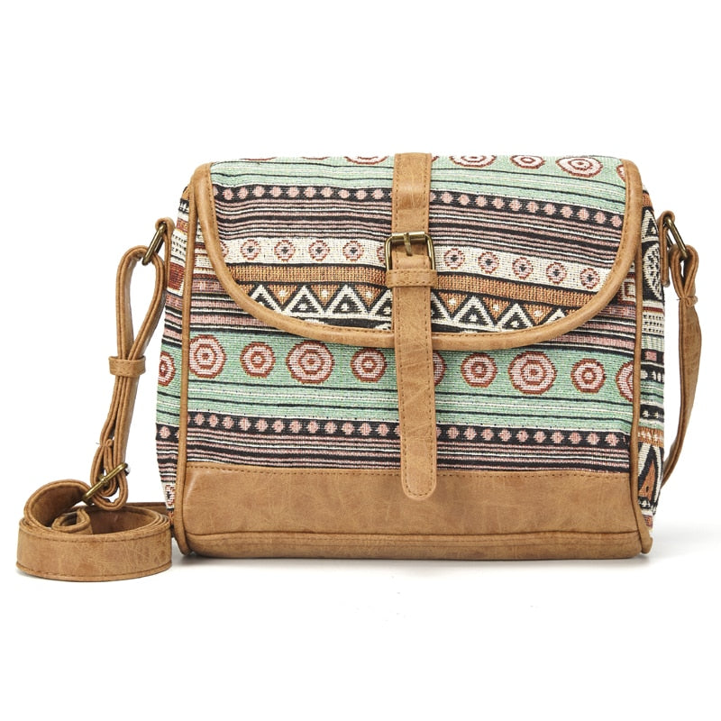 Cool Boho Styled Leather & Fabric Crossbody Bag