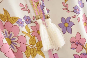 Women's Floral Boho Romper With Tassels | V-Neck Jumpsuit | S-L