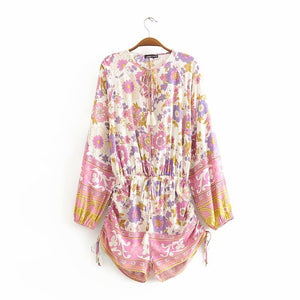 Women's Floral Boho Romper With Tassels | V-Neck Jumpsuit | S-L