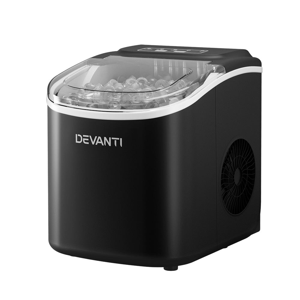 Devanti Black Portable Ice Maker | 12kg Ice Cube Tray | Bar Countertop