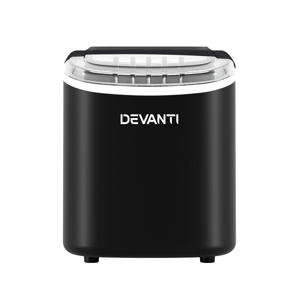 Devanti Black Portable Ice Maker | 12kg Ice Cube Tray | Bar Countertop