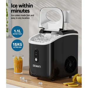 Devanti Nuggetc Ice Cube 15kg Bar Countertop Portable Ice Maker Machine