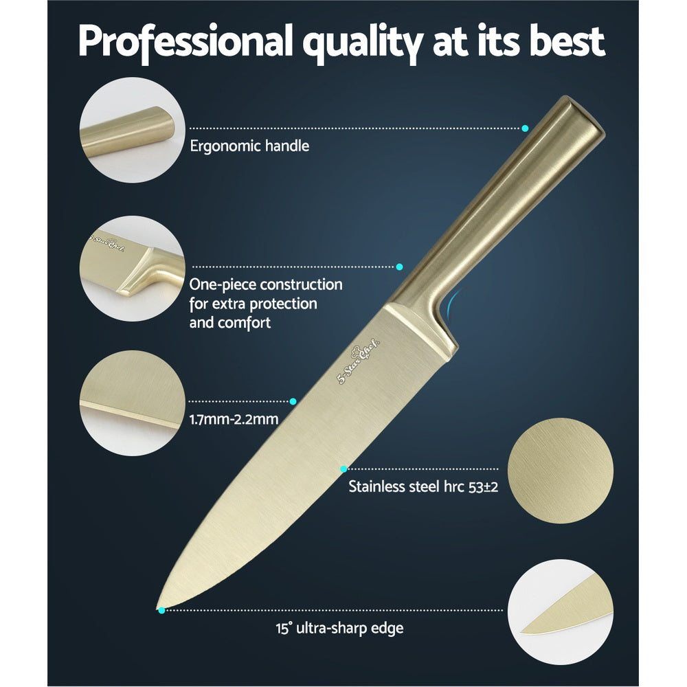 5-Star Chef 6-Piece Stainless Steel Kitchen Knife Set | Nonstick Block | Sharp Chef Knives