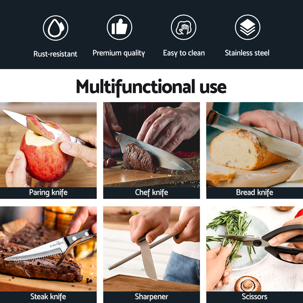 5-Star Chef 14PCS Kitchen Knife Set | Stainless Steel Non-stick | Sharpener