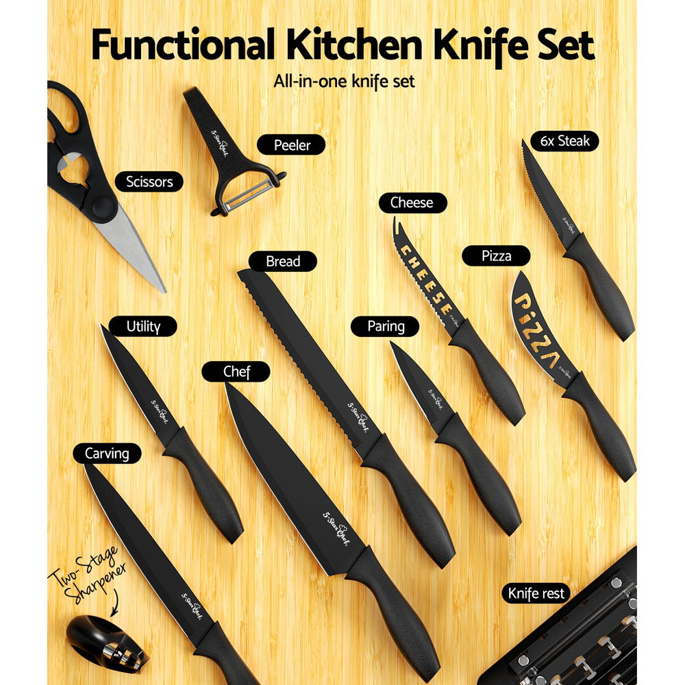 5-Star Chef 17PCS Kitchen Knife Set | Stainless Steel Non-stick | Sharpener