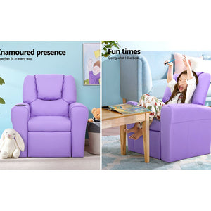 Purple Leather Kids Recliner Chair / Armchair