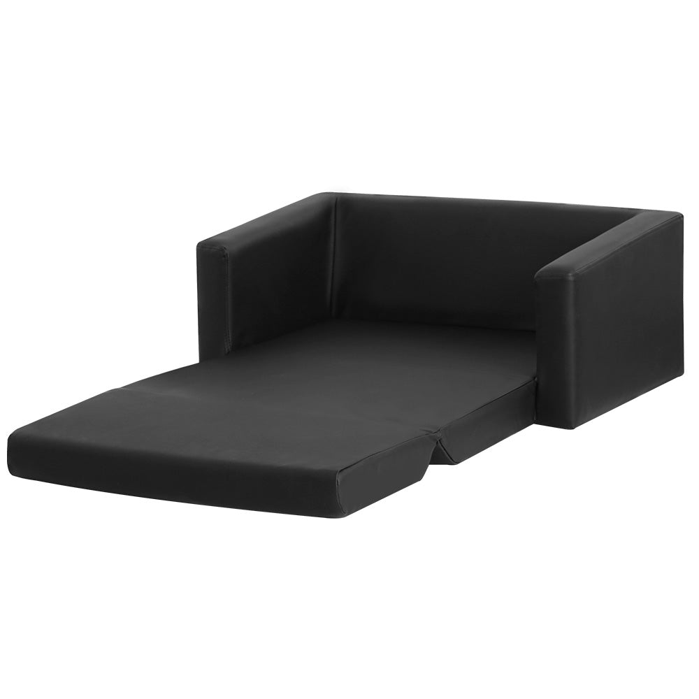 Convertible Sofa | 2 Seater | Black PU Leather