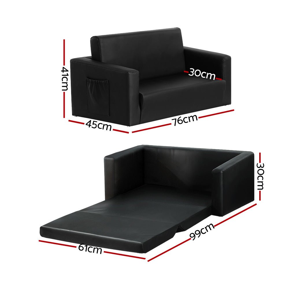 Convertible Sofa | 2 Seater | Black PU Leather