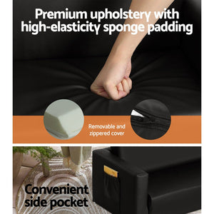 Convertible Sofa | 2 Seater | Black PU Leather