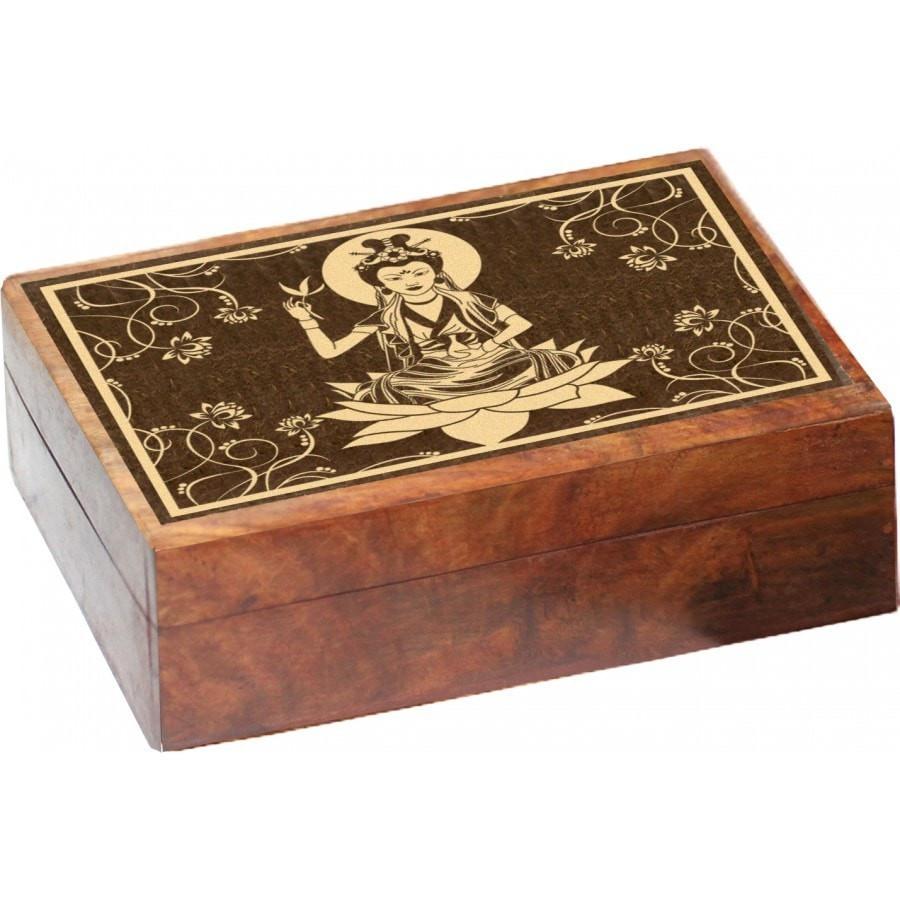 Kwan Yin Carved Wooden Box