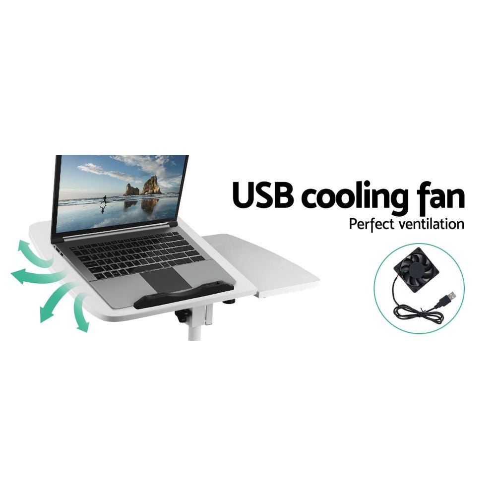 White Adjustable Laptop Table With Inbuilt Fan