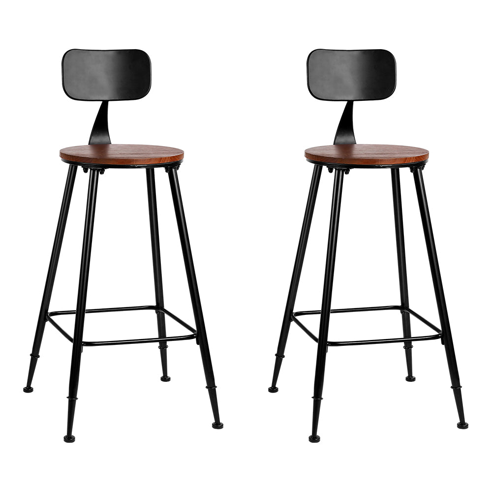 Pinewood & Metal Bar Stools - Twin Pack