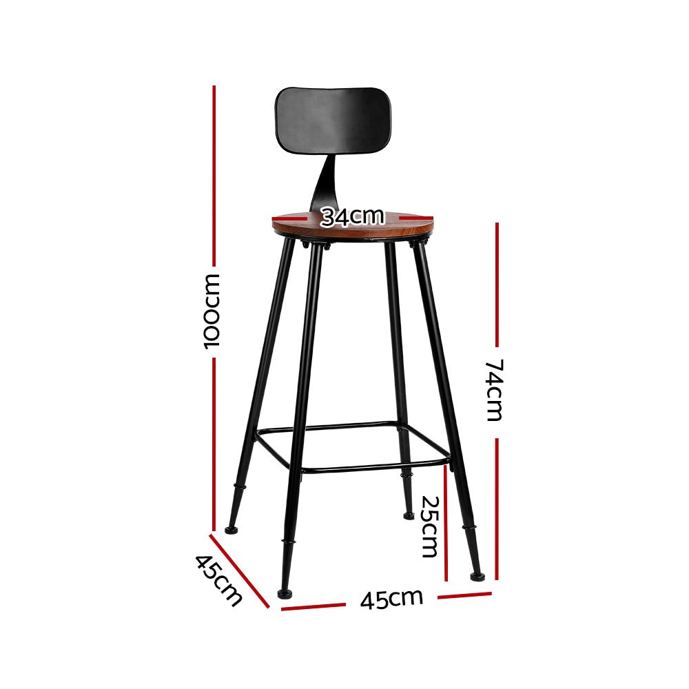 Pinewood & Metal Bar Stools - Twin Pack