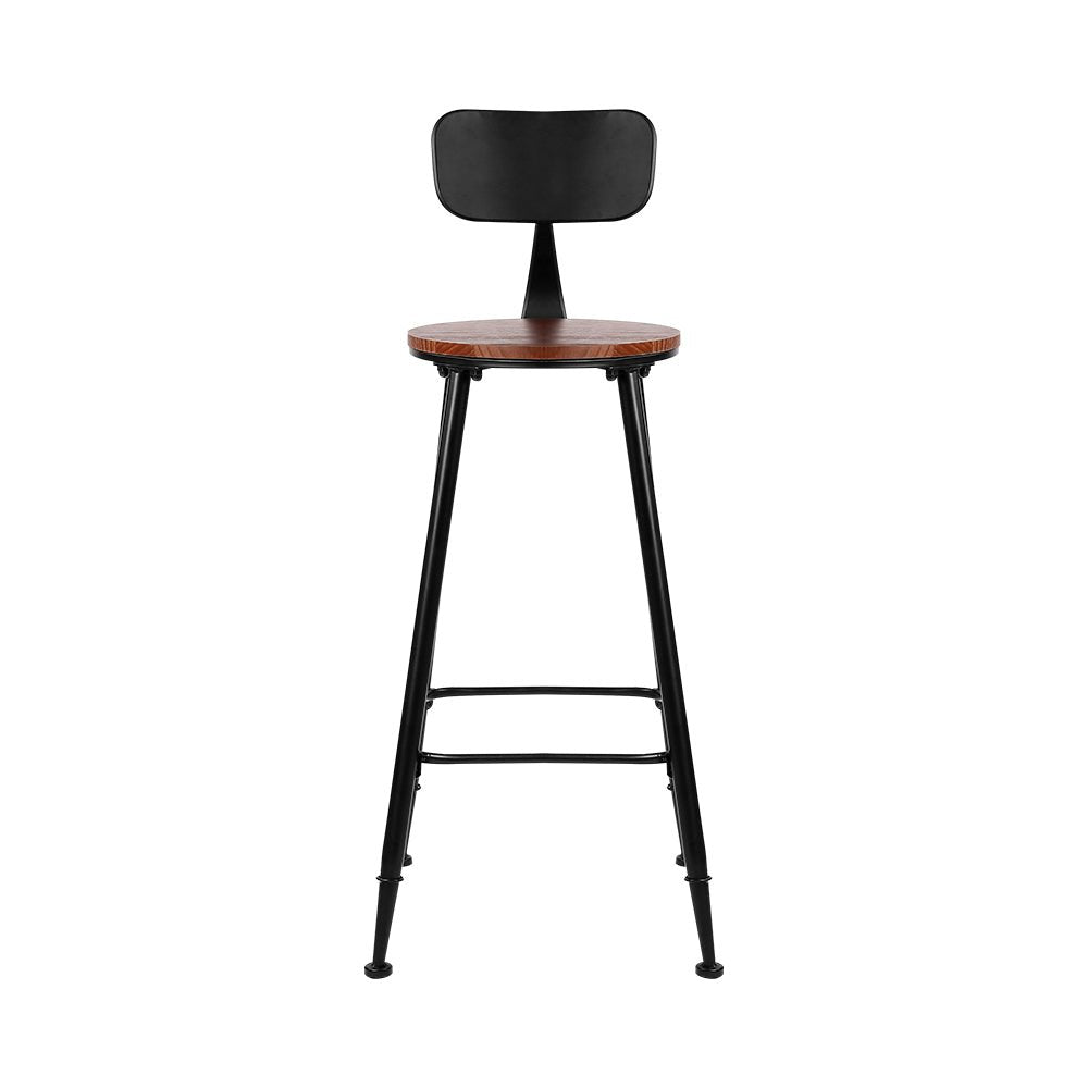 Pinewood & Metal Bar Stools - Twin Pack
