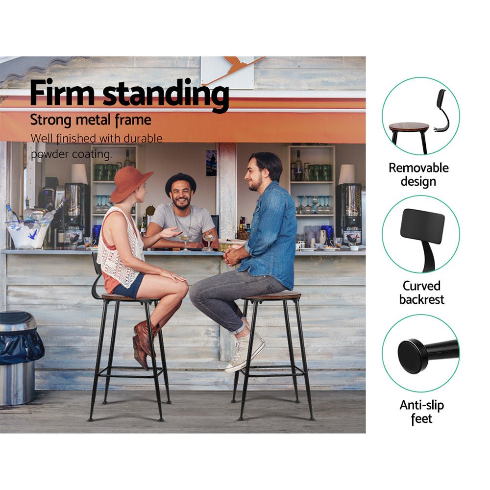 Pinewood & Metal Bar Stools - Twin Pack