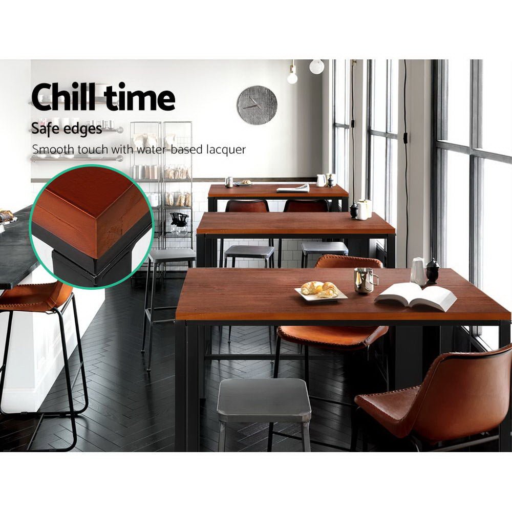 Vintage Pine Wood Bar Table With Metal Frame