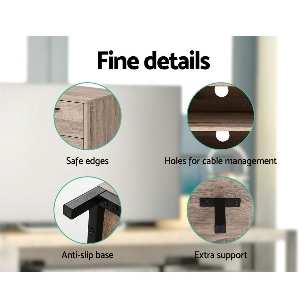 132cm Oak TV Cabinet / Entertainment Unit With Metal Frame