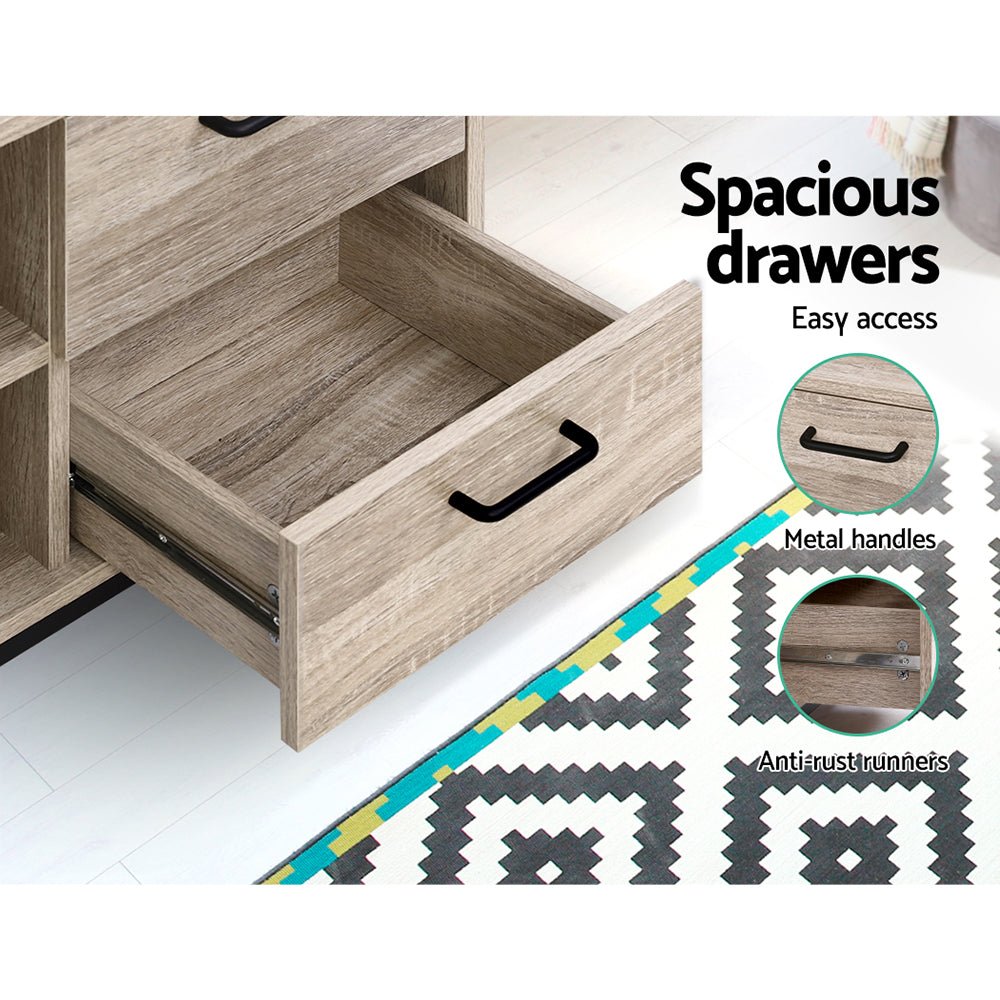 132cm Oak TV Cabinet / Entertainment Unit With Metal Frame