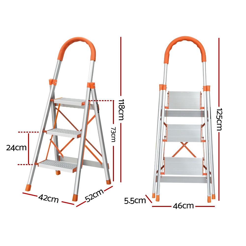 Giantz 3 Step Folding Ladder (Aluminium and Non-Slip)