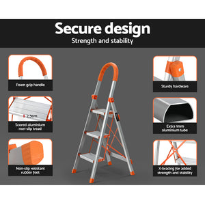 Giantz 3 Step Folding Ladder (Aluminium and Non-Slip)