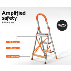 Giantz 3 Step Folding Ladder (Aluminium and Non-Slip)