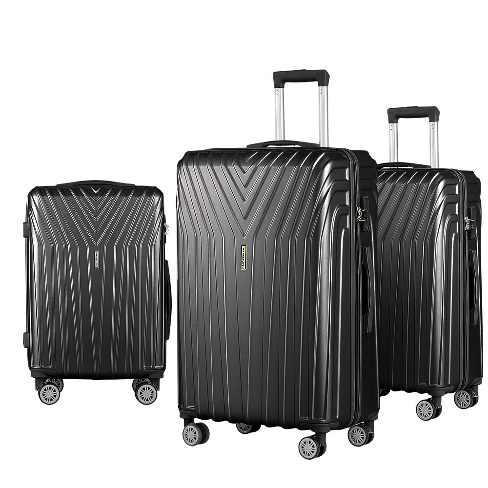 3pc Luggage Trolley Suitcase Sets | 20'' 24'' 28'' | Travel Hard Case | Lightweight Black