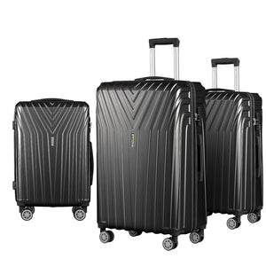 3pc Luggage Trolley Suitcase Sets | 20'' 24'' 28'' | Travel Hard Case | Lightweight Black