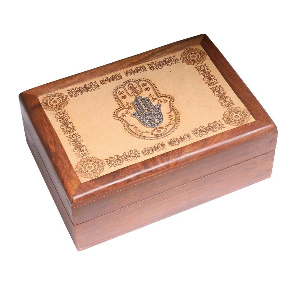 Laser Engraved Wooden Box With Fatima Hand Design
