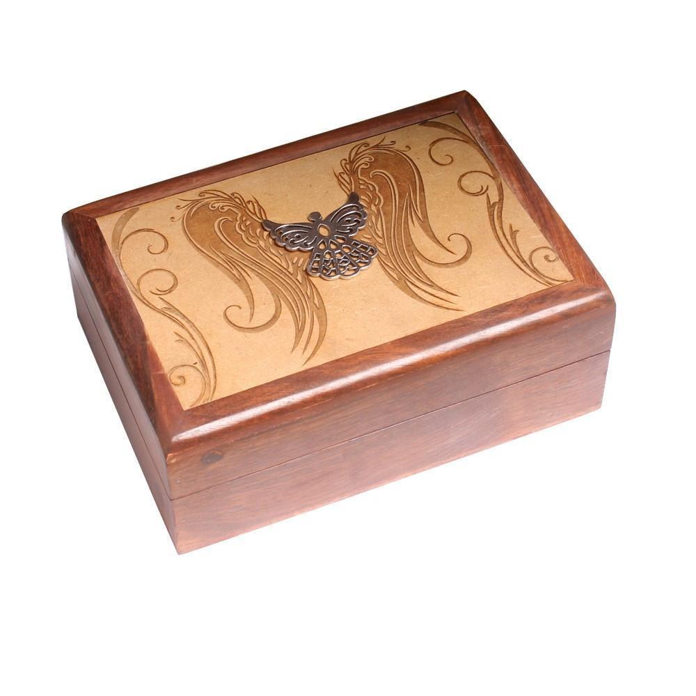 Laser Engraved Wooden Box With Metal Angel